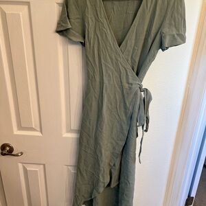 Petal and Pup Green Wrap Midi Dress